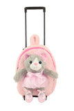Popatu Kid's Pink Rolling Backpack with Grey Kitty Removable Plush - Popatu