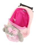 Popatu Kid's Pink Rolling Backpack with Grey Kitty Removable Plush - Popatu