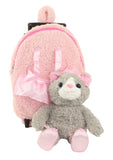 Popatu Kid's Pink Rolling Backpack with Grey Kitty Removable Plush - Popatu