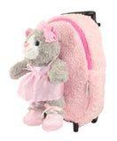 Popatu Kid's Pink Rolling Backpack with Grey Kitty Removable Plush - Popatu