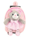 Popatu Kid's Pink Rolling Backpack with Grey Kitty Removable Plush - Popatu