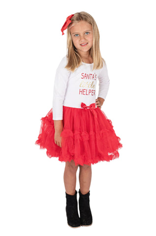Little Girl's "Santa's Little Helper" Christmas Ruffle Dress