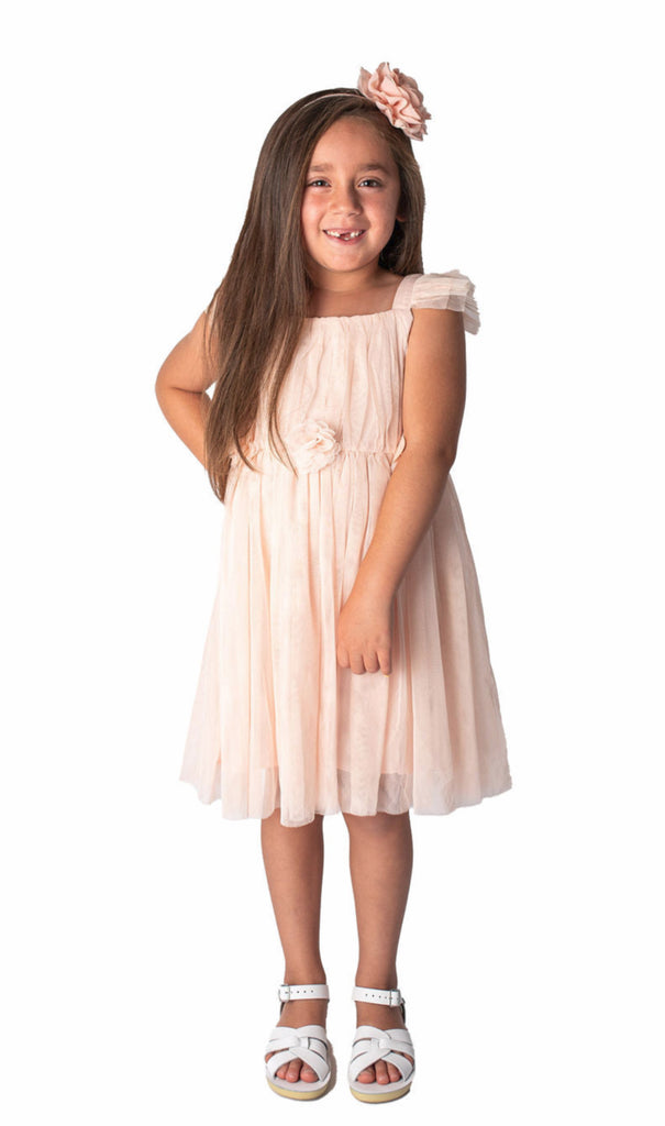 Little Girls Blush Flutter Sleeve Tulle Dress
