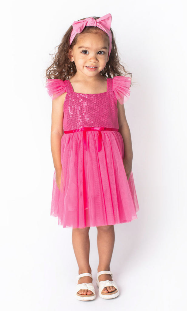 Baby Girl's Hot Pink Glittery Dot Tulle Dress