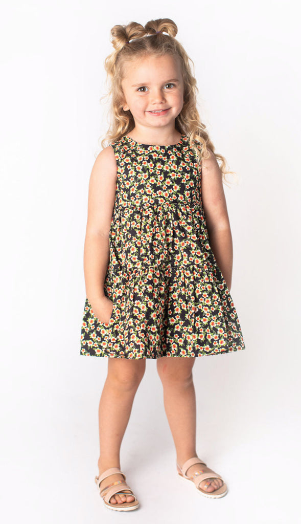 Baby Girl's Black Dress with Yellow Flowers