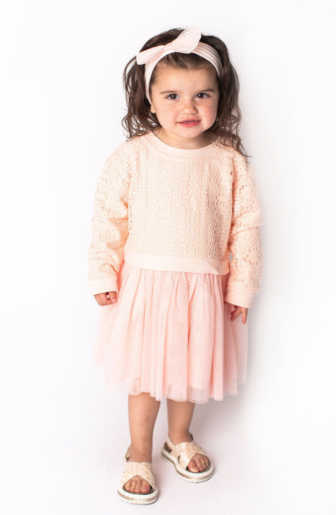 BABY-Peach Lace Sweater Dress