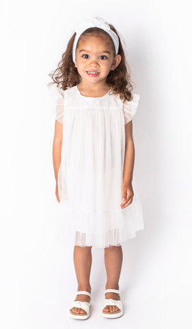 Popatu Baby Girl's White Shimmery Pinafore Dress