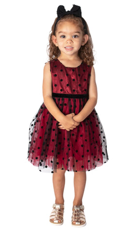 Baby Girls and Little Girls Burgundy Dot Dress