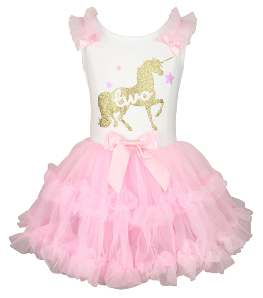 Little Girls Unicorn Dress 2 Birthday, S (3T-4T)