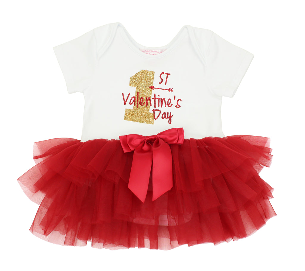 Baby Girl's "1st Valentine's Day" Skirted Bodysuit
