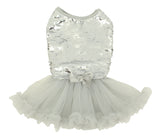 Pawpatu Reversible Sequin Silver Ruffle Petti Dress for Pets