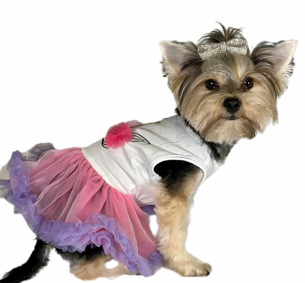 Pawpatu Pink and Purple Unicorn Dress for Dogs, M (13-20LB)