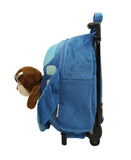 Popatu Kid's Blue Airplane Trolley Backpack With Removable Plush Brown Monkey