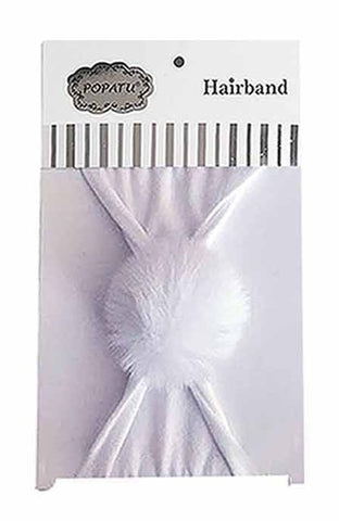 Popatu Baby Girls White Headband with Pom Pom