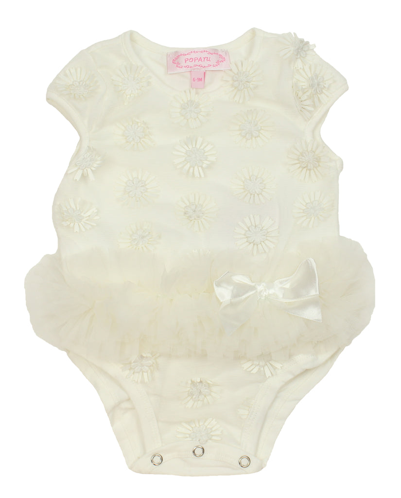 Popatu White Daisy Baby Bodysuit - Popatu pageant and easter petti dress