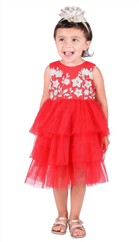 Baby Girl Red Floral Tiered Tulle Dress