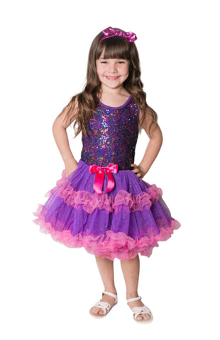 Little Girl's Multi-Sequin Purple Ruffle Dress