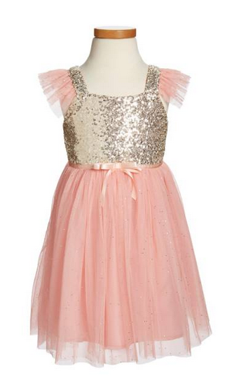 Little Girls Peach Gold Sequin Tulle Dress– Popatu