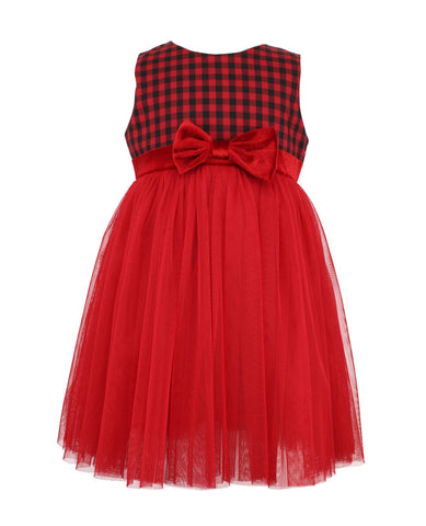 Popatu Baby Girl's Red Checkered Tulle Dress