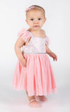 Popatu Little Girls Pink Brocade Flutter Sleeve Dress