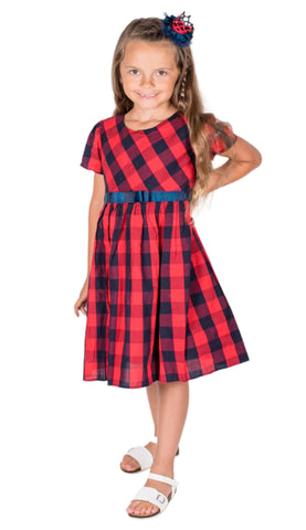 Little Girl's Plaid Red/Navy Dress