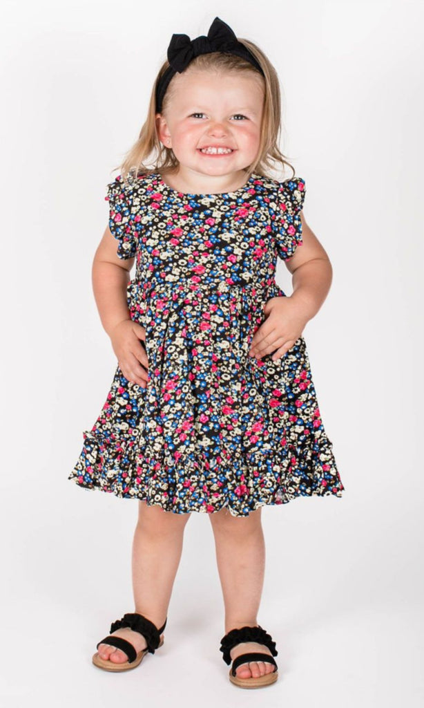 Baby Girls Black Floral Pinafore Dress