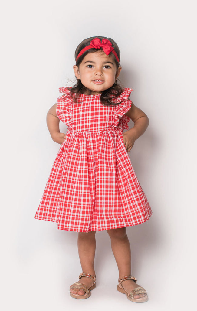 Baby Girls Red Plaid Pinafore Dress