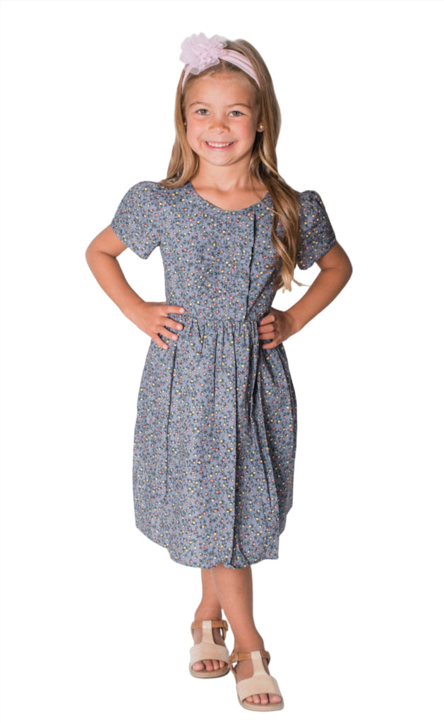 Little Girl's Floral Blue Dress