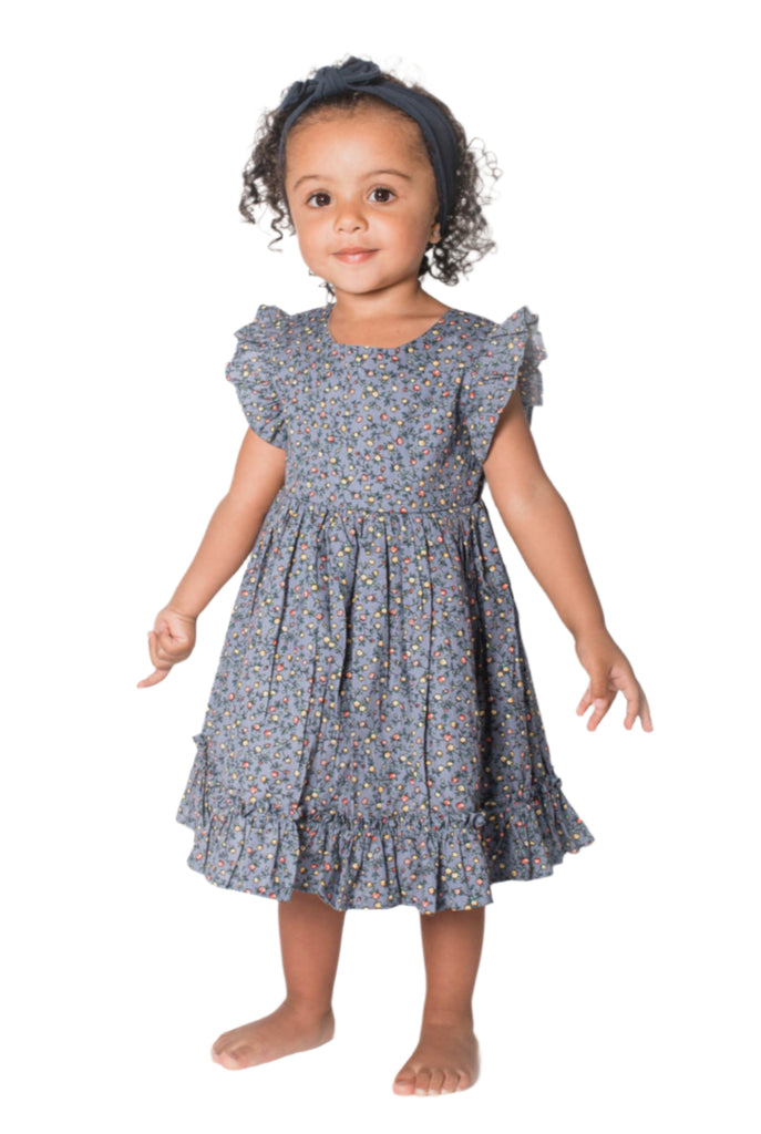 Baby Girls Blue Floral Pinafore Dress