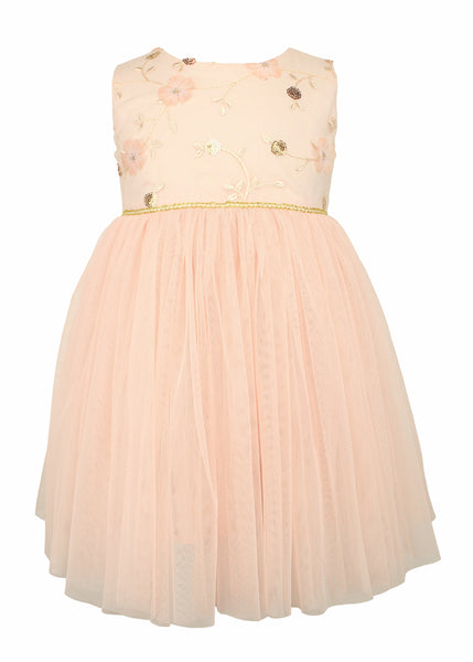 Popatu Baby Girl's & Little Girl's Peach Tulle Dress with Sequins Embe Popatu Baby Girl's & Little Girl's Peach Tulle Dress with Sequins Embe