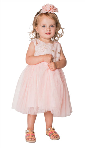 Popatu Baby Girl's & Little Girl's Peach Tulle Dress with Sequins Embellished Bodice