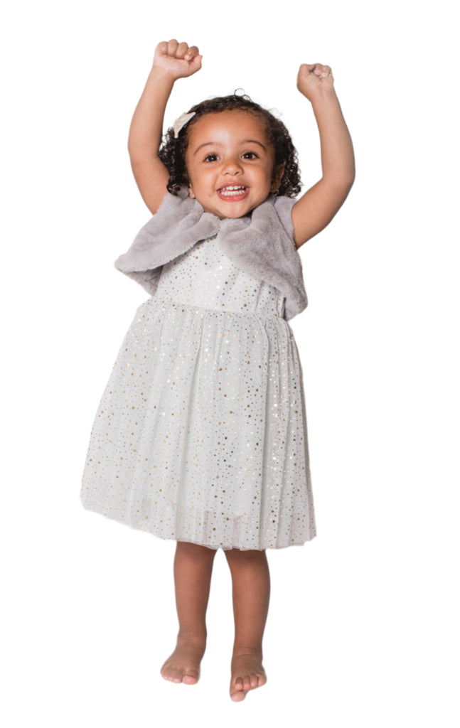 Little Girl's Tulle Dress with Faux Fur Bolero