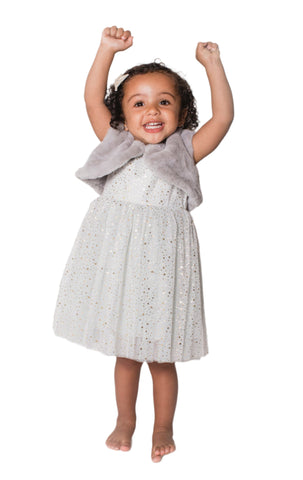 Little Girl's Tulle Dress with Faux Fur Bolero