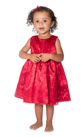 Baby Girl's Foil Stars Overlay Burgundy Dress