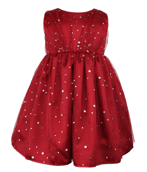 Baby Girl's Foil Stars Overlay Burgundy Dress, 12M