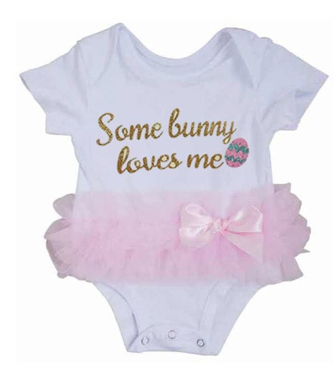 Baby Girl's "Some bunny loves me" Ruffle Bodysuit