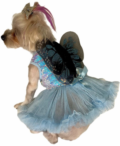Pawpatu Blue Butterfly Sequins Pet Costume Dress