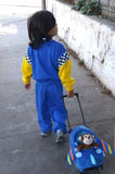 Popatu Blue Trolley Backpack With Brown Monkey Stuffed Animal - Popatu pageant and easter petti dress