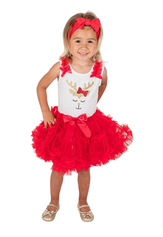 popatu christmas dress white christmas dresses Popatu Baby Girls Reindeer Bow Christmas Ruffle Dress