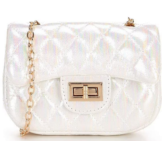 Pearly White Quilted Cross-Body Purse