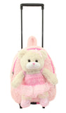 Kid's Pink Rolling Backpack with Ballerina Bear Stuffed Animal Removable Plush