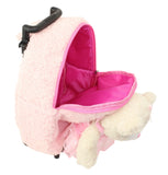 Kid's Pink Rolling Backpack with Ballerina Bear Stuffed Animal Removable Plush