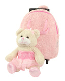 Kid's Pink Rolling Backpack with Ballerina Bear Stuffed Animal Removable Plush