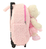 Kid's Pink Rolling Backpack with Ballerina Bear Stuffed Animal Removable Plush