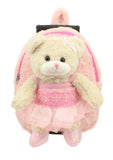 Kid's Pink Rolling Backpack with Ballerina Bear Stuffed Animal Removable Plush