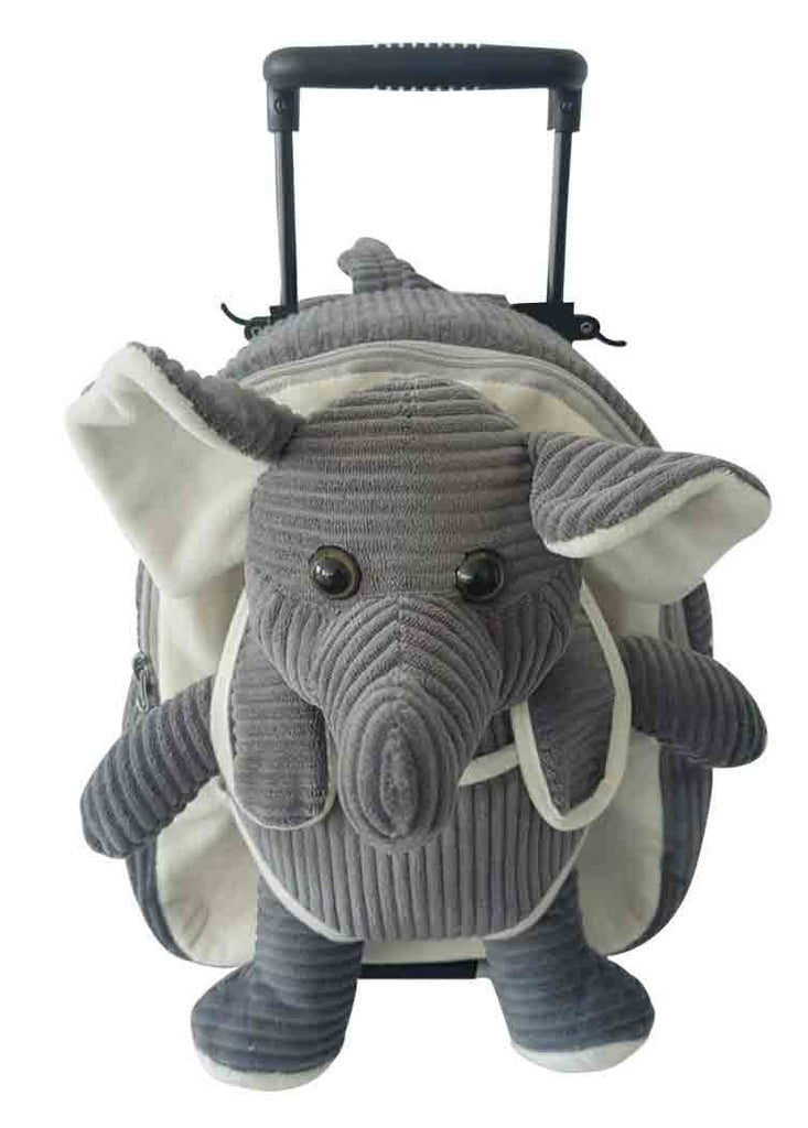 Popatu Kid's Grey Elephant Rolling Backpack with Removable Plush