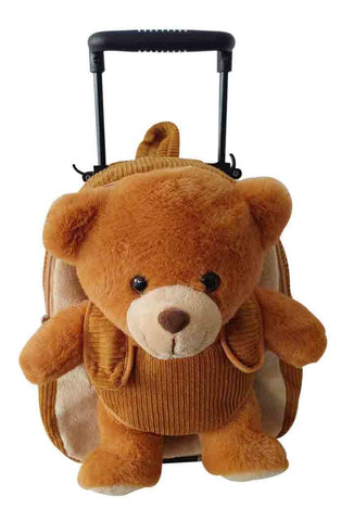 Popatu Kid's Brown Bear Rolling Backpack with Removable Plush