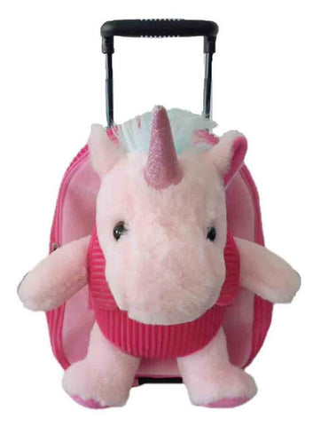 Popatu Kid's Pink Unicorn Rolling Backpack with Removable Plush