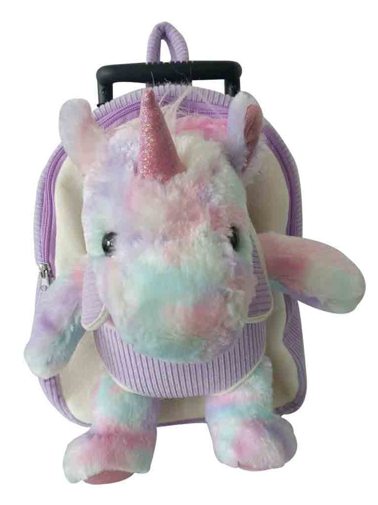 Popatu Kid's Purple Unicorn Rolling Backpack with Removable Plush
