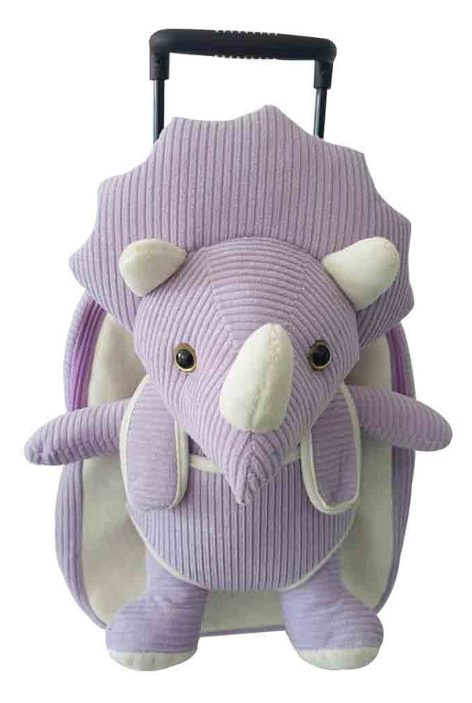 Popatu Kid's Purple Triceratops Rolling Backpack with Removable Plush